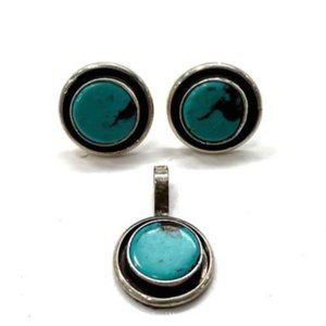 Sterling Silver Turquoise Earrings + Pendant